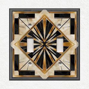 Black And Gold Art Deco Design Metal Light Switch Covers And Outlet Covers - Decorative Wallplates - Black Gold Art Deco Home Decor