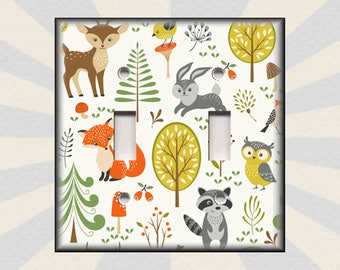 Woodland Animals Nursery Decor Kids Room Decor - Metal Light Switch Plate Cover - Switch Plates And Outlet Covers Home Decor  Luna Gallery