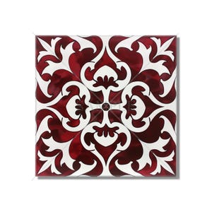 Dark Red Decorative Ceramic Tile - Kitchen Tile Red Backsplash - Bathroom Tile - Red Patterned Fireplace Tile - Free Shipping
