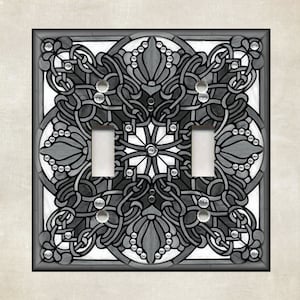 Art Nouveau Decor Stained Glass Grey Art Home Decor - Metal Light Switch Plate Cover - Wallplates Outlets Rocker - Free Shipping