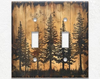 Pine Tree Forest Rustic Wood Design - Metal Switch Plate Covers And Outlet Covers - Unique Light Switch Plate Covers Decorative Wall Plates