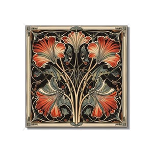 Art Nouveau Ceramic Tile Red Kitchen Backsplash Tile Moody Bathroom Tile Antique Design Tile Fireplace Tiles - Accent Tile Free Shipping