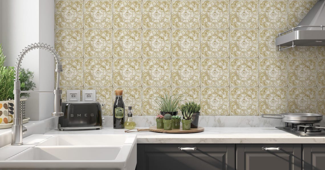 Tan and Cream Ceramic Tile - Backsplash Tile Decorative Tan Tile - Tan ...