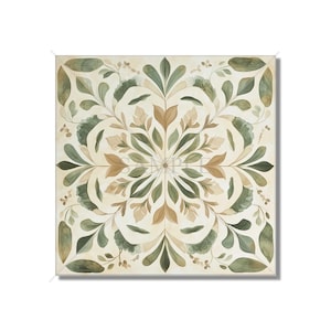Neutral Green Beige Botanical Ceramic Tile Patterned Kitchen Backsplash Tile - Neutral Bathroom Tile With Leaves Ceramic Tile Free Shipping