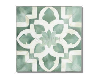 Green Patterned Ceramic Tile - Green Kitchen Backsplash - Unique Ceramic Tiles - Green Bathroom Tile - Unique Tile Green Fireplace Tile