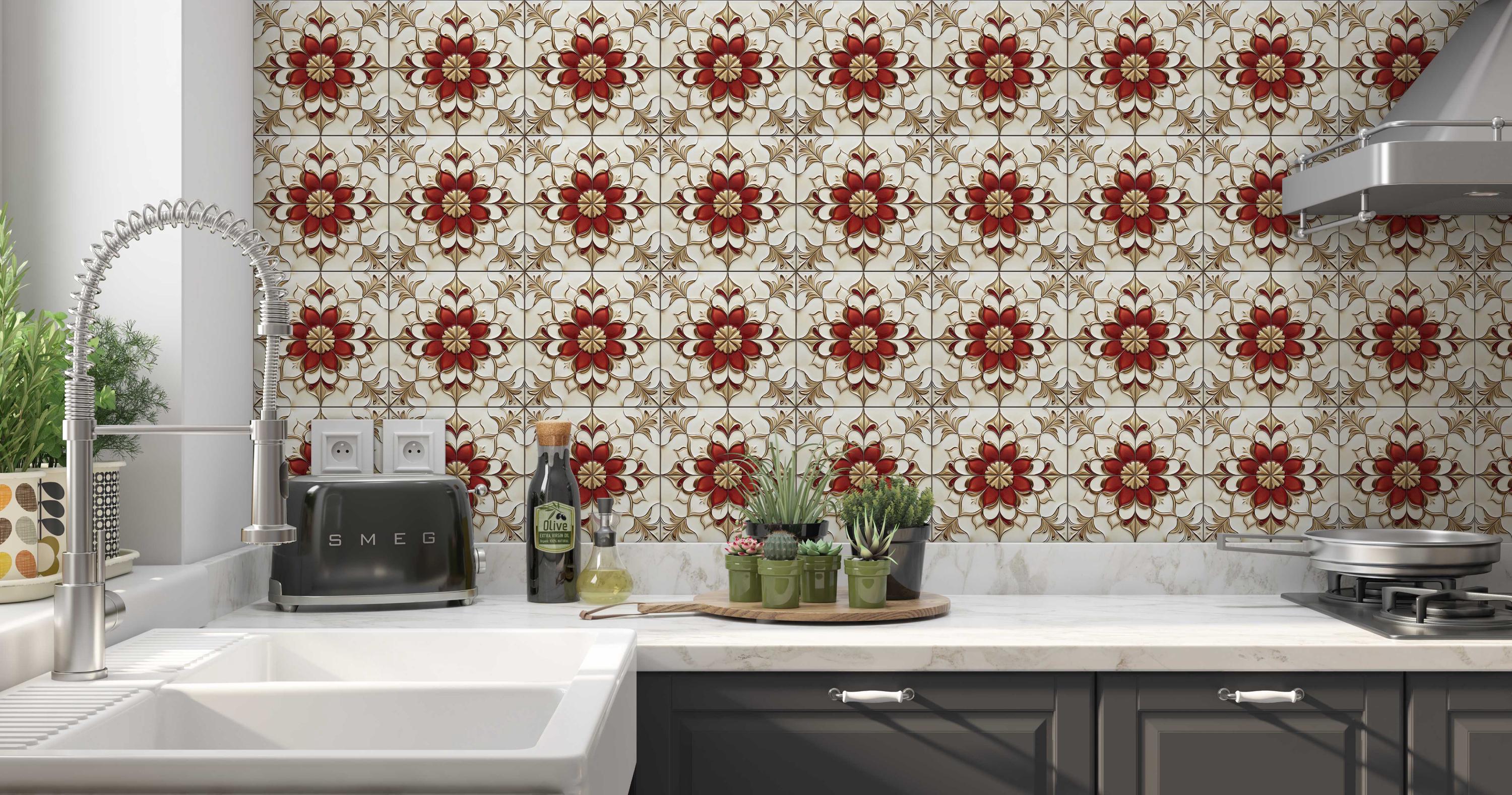 Red Ceramic Tile Unique Patterned Red Kitchen Backsplash Tiles Red ...