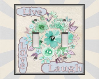 Live Love Laugh Home Decor Watercolor Flowers Art - Metal Light Switch Cover - Switch Plates Outlets Rockers Triples - Free Shipping