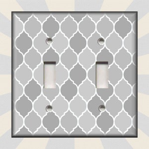 Metal Light Switch Plate Cover Grey White Quatrefoil Moroccan Home Decor 
