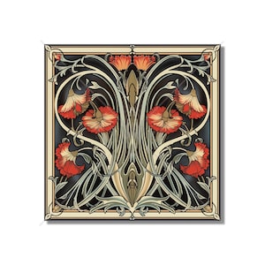 Art Nouveau Ceramic Tile Red Kitchen Backsplash Tile Moody Bathroom Tile Antique Design Tile Fireplace Tiles - Accent Tile Free Shipping