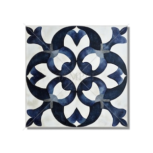 Dark Blue Ceramic Tile - Vintage Moroccan Tile Design - Navy Blue Kitchen Backsplash Tile - Blue Bathroom Wall Tile - Blue Fireplace Tile
