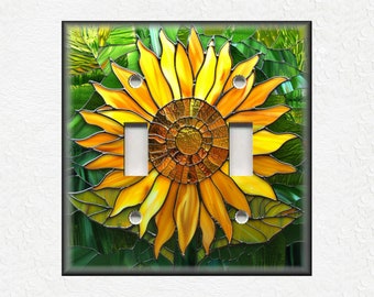 Beautiful Sunflower Stained Glass Design Home Decor Sunflower Decor - Metal Light Switch Plate Cover - Flower Switch Plates Outlet Covers