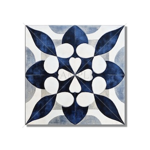 Dark Blue Ceramic Tile - Vintage Moroccan Tile Design - Navy Blue Kitchen Backsplash Tile - Blue Bathroom Wall Tile - Blue Fireplace Tile