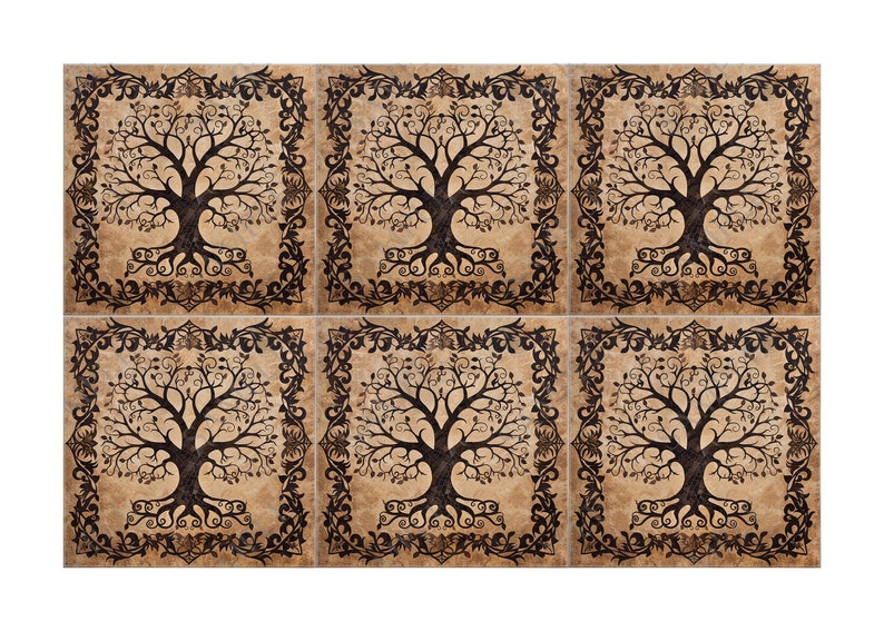 Tree of Life Design Ceramic Tile - Neutral Kitchen Backsplash - Tree ...