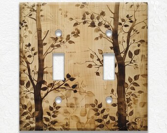 Tree Forest Rustic Wood Design - Metal Switch Plate Covers And Outlet Covers - Unique Light Switch Plate Covers - Decorative Wall Plates