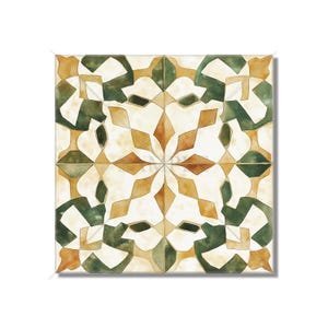 Green Tan Beige Ceramic Tile - Vintage Moroccan Tile Design - Kitchen Backsplash Tile - Bathroom Wall Tile - Decorative Patterned Tile