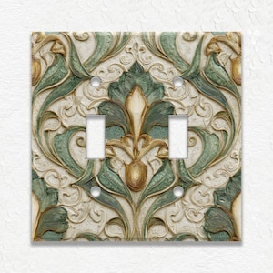 Green Floral Art Nouveau Design Metal Light Switch Covers & Outlet Covers, Wall Plates, Receptacle Covers, Duplex Covers, Faceplates