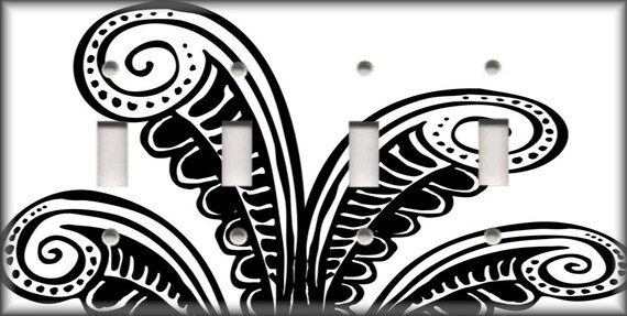 Metal Light Switch Plate Cover Black And White Home Decor Abstract Art Design 07 