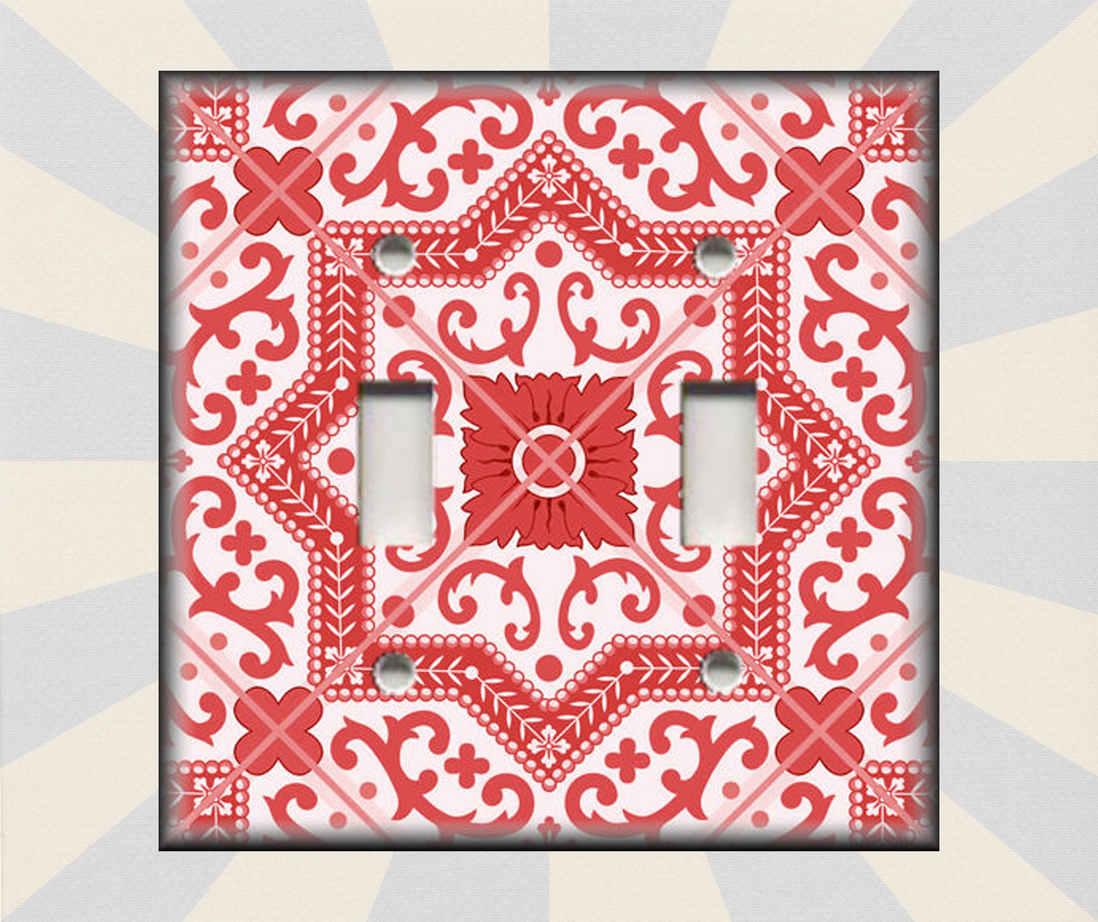 Light Switch Plate Cover Global Home Decor Decorative Tile Design Dark Red 