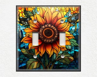 Stained Glass Sunflowers Design Home Decor Sunflower Decor - Metal Light Switch Plate Cover - Flower Decorative Switch Plates Outlet Covers