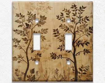 Tree Forest Rustic Wood Design - Metal Switch Plate Covers And Outlet Covers - Unique Light Switch Plate Covers - Decorative Wall Plates