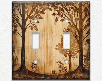 Tree Forest Rustic Wood Design - Metal Switch Plate Covers And Outlet Covers - Unique Light Switch Plate Covers - Decorative Wall Plates