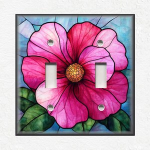 Stained Glass Flower Design Home Decor Pink Flower Metal Light Switch Plate Cover - Decorative Art Switch Plates Outlet Covers Free Shipping