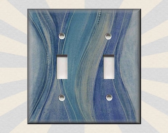 Abstract Art Wavy Blue Hues Modern Home Decor Blue Stripes - Metal Light Switch Plate Cover - Light Switch And Outlet Covers - Free Shipping