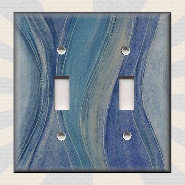 Abstract Art Wavy Blue Hues Modern Home Decor Blue Stripes - Metal Light Switch Plate Cover - Light Switch And Outlet Covers - Free Shipping