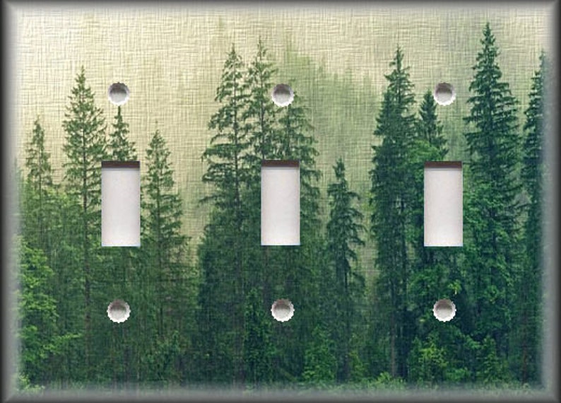 Tree Forest Decor Pine Tree Rustic Decor - Nature Forest Trees Metal Light Switch & Outlet Covers - Home Decor Triple Toggle