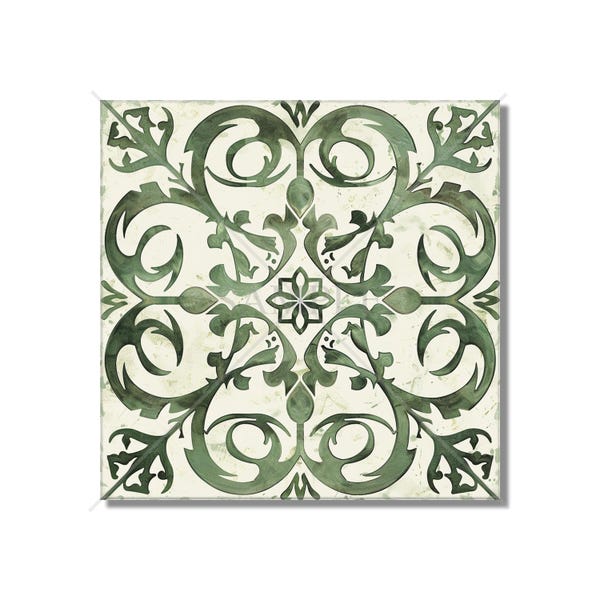 Green Patterned Ceramic Tile - Green Kitchen Backsplash - Unique Ceramic Tiles - Green Bathroom Tile - Unique Tile - Green Fireplace Tile