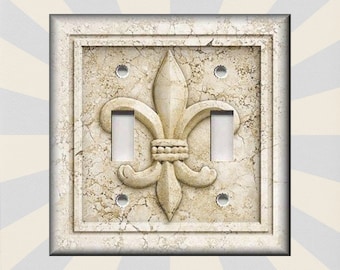French Fleur De Lis Switch Plate Covers Aged Stone Cream Decor Metal Light Switch Plate Cover - Switch Plates And Outlets - Home Decor