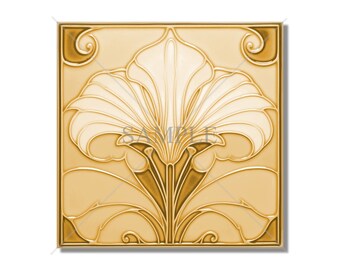 Ceramic Tile Kitchen Backsplash Tile - Butterscotch Tile Vintage Art Nouveau Design Bathroom Tile - Antique Reproduction Tile Fireplace Tile