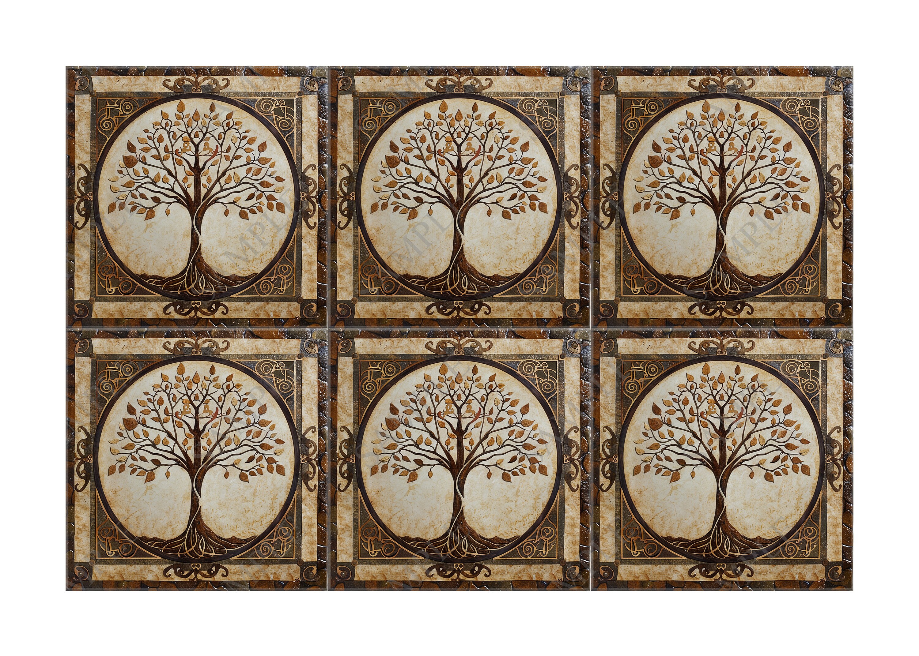 Tree of Life Design Ceramic Tile - Neutral Kitchen Backsplash - Tree ...