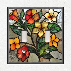 Orange Stained Glass Floral Design Metal Switch Plate Covers And Outlet Covers - Unique Light Switch Plate Covers Outlet Covers Wall Plates
