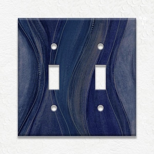 Navy Blue Metal Light Switch Plate Cover - Navy Blue Hues Modern Home Decor Abstract Art Switch Plates Outlet Covers - Free Shipping