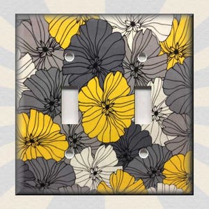 Yellow And Grey Flowers Vintage Design Decor Floral Decor - Metal Light Switch Plate Cover - Wallplates Outlets Rocker - Free Shipping