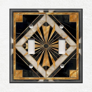 Black And Gold Art Deco Design Metal Light Switch Covers And Outlet Covers - Decorative Wallplates - Black Gold Art Deco Home Decor