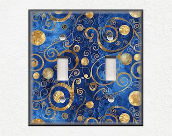 Blue And Gold Abstract Art Design - Metal Light Switch Plate Covers And Outlet Covers Klimt Art Design - Unique Switch Plate Covers