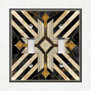 Black And Gold Art Deco Design Metal Light Switch Covers And Outlet Covers - Decorative Wallplates - Black Gold Art Deco Home Decor