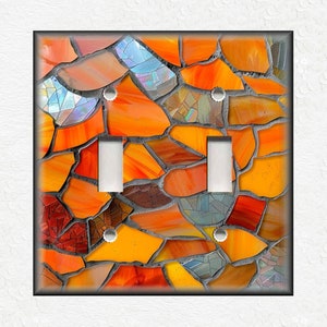 Orange Blue Stained Glass Mosaic Design - Metal Switch Plate Covers And Outlet Covers Unique Light Switch Plate Covers Outlet Covers