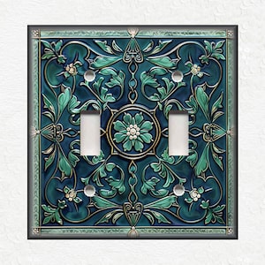Blue And Green Vintage Art Nouveau Design Metal Light Switch Plate Covers And Outlet Covers - Antique Design Decor - Art Nouveau Home Decor
