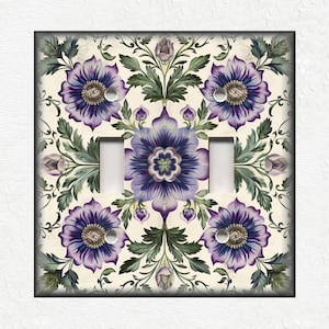 Cottage Floral Design Purple Green Metal Light Switch Plate Covers - Botanical Switch Plates And Outlet Covers - Decorative Switch Covers