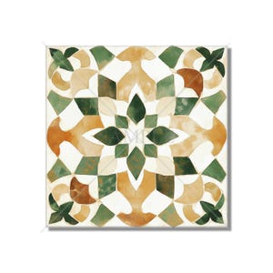 Green Tan Beige Ceramic Tile - Vintage Moroccan Tile Design - Kitchen Backsplash Tile - Bathroom Wall Tile - Decorative Patterned Tile
