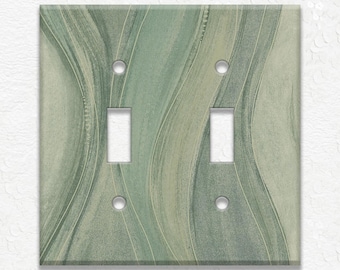 Abstract Art Wavy Sage Green Hues Modern Home Decor Stripes - Metal Light Switch Plate Cover - Switch Plates Outlet Covers - Home Decor