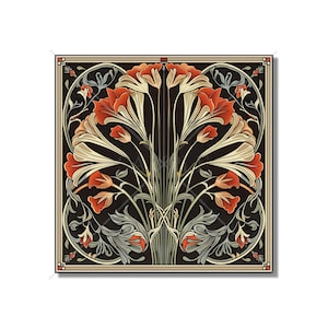Art Nouveau Ceramic Tile Red Kitchen Backsplash Tile Moody Bathroom Tile Antique Design Tile Fireplace Tiles - Accent Tile Free Shipping