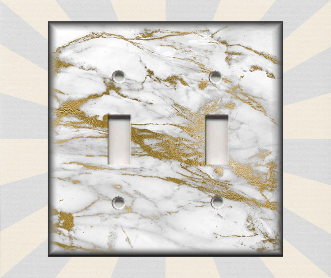 White and Gold Marble Switch Plate Covers Stone Image Metal Light
