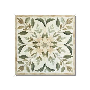 Neutral Green Beige Botanical Ceramic Tile Patterned Kitchen Backsplash Tile - Neutral Bathroom Tile With Leaves Ceramic Tile Free Shipping