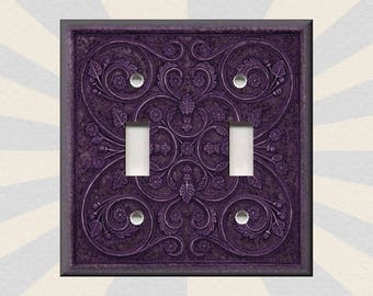 French Pattern Design Purple Decor French Decor - Metal Light Switch Plate Cover - Home Decor Wallplates Outlets Rocker - Free Shipping