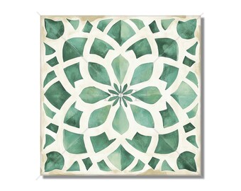 Green Patterned Ceramic Tile - Green Kitchen Backsplash - Unique Ceramic Tiles - Green Bathroom Tile - Unique Tile Green Fireplace Tile