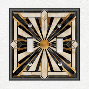 Black And Gold Art Deco Design Metal Light Switch Covers And Outlet Covers - Decorative Wallplates - Black Gold Art Deco Home Decor